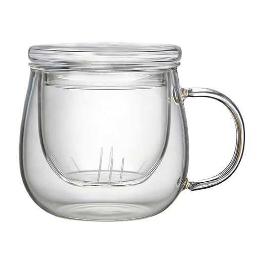 Taza Vidrio Redonda con Infusor y Tapa
