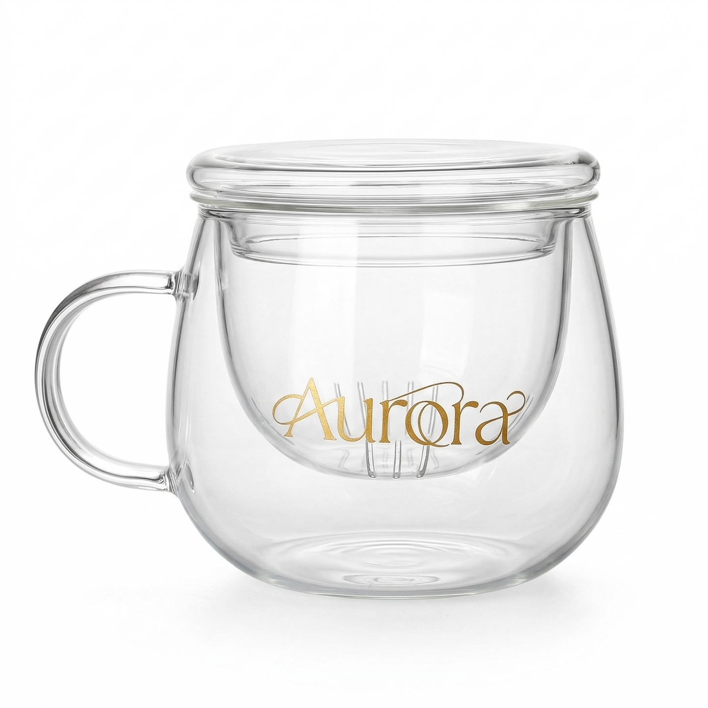 Taza Vidrio Redonda con Infusor y Tapa