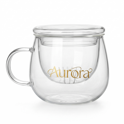 Taza Vidrio Redonda con Infusor y Tapa