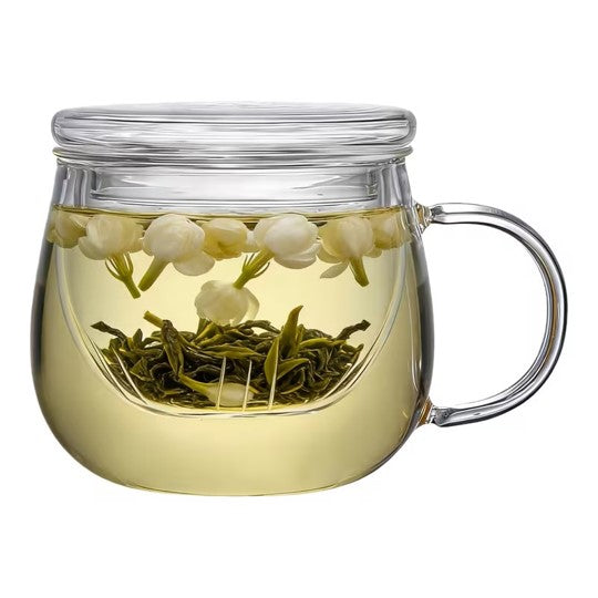 Taza Vidrio Redonda con Infusor y Tapa