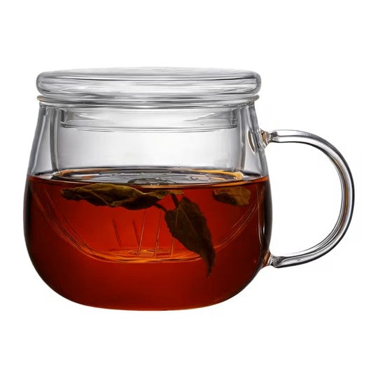 Taza Vidrio Redonda con Infusor y Tapa