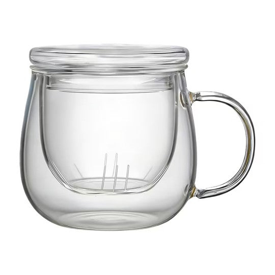 Taza Vidrio Redonda con Infusor y Tapa